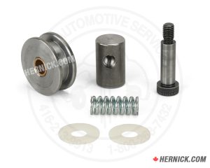 Branick BK8492K bridge jack roller assembly repair kit with 2-inch roller, roller bar, sleeve bushing, shoulder screw, spring, and two nylon washers for servicing one roller position on a Branick 8900 bridge jack.