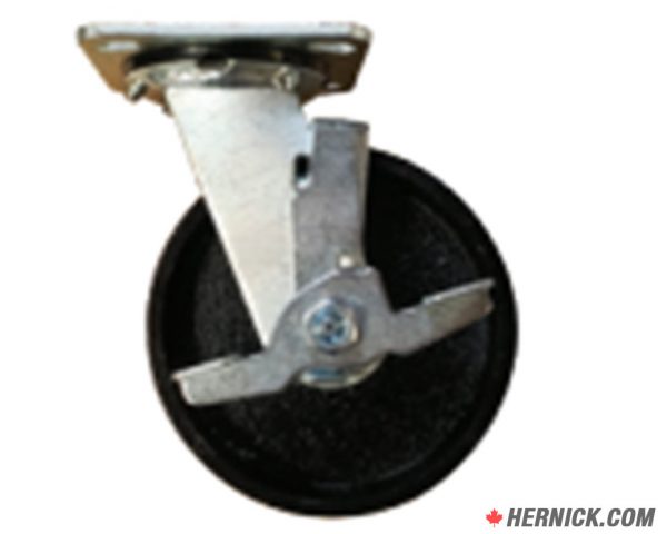 CANBUILT WK-6BRK Swivel Crown Tread Cast Iron Caster with Brake (6″)