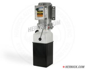 Complete Rotary P3391 hydraulic power pack featuring an electric motor mounted to a hydraulic pump and black 14L reservoir assembly with control valve, electrical connections, and hydraulic fittings.