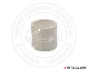 Small white nylon wheel bearing with a round cylindrical shape and centre bore, designed to fit inside a Rotary bridge jack roller wheel.