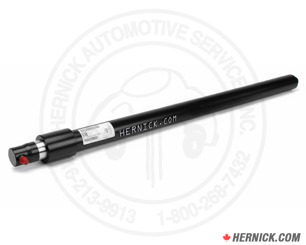 Rotary N3145 hydraulic cylinder for 10K and 12K Shockwave two-post lifts with chrome piston rod, black steel cylinder body, and straight hydraulic adapter fitting on a white Hernick branded background.