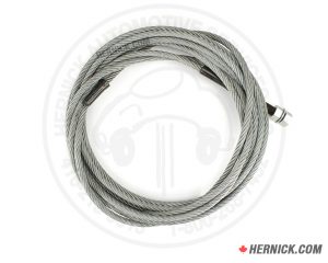Coiled heavy-duty galvanized steel equalizer cable with swaged threaded fittings on both end.