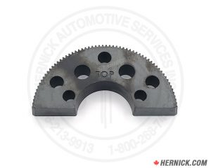 Hardened steel arm restraint gear with precision-cut locking teeth and a machined center bore.