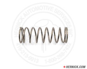Coiled steel compression spring with evenly spaced coils on a white Hernick branded background.