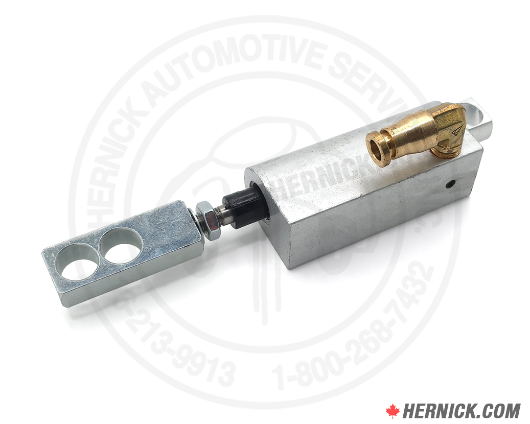 silver air cylinder with gold attachment.
