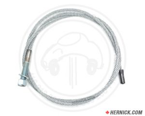 Coiled galvanized steel lift cable with factory-swaged threaded fittings on both ends.