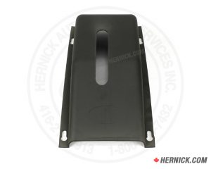 Rectangular steel lock release cover panel with a factory-style access slot
