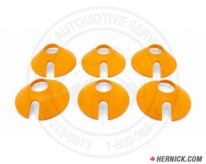 Six orange plastic protective cones for a Corghi Artiglio 50 tire changer, each featuring a tapered conical shape with a center opening, arranged together on a white background.
