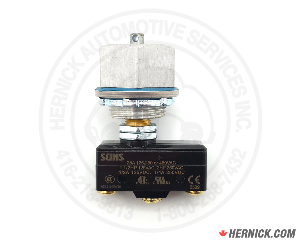 Silver and black limit switch and limit switch housing