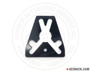Black heavy-duty steel cable pull bar retainer bracket with precision-machined mounting holes.