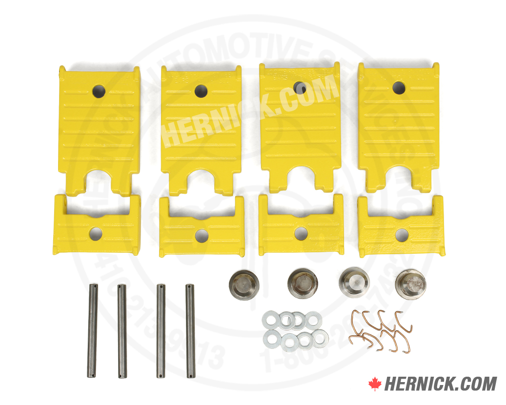 Wheeltronic BH-7808-85 four-piece flip-up pad repair kit set containing four high-step adapters, four low-step adapters, adapter pins, center pins, flat washers, and retaining hog rings.