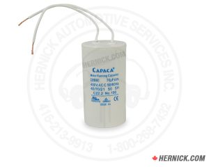 white cylindrical motor run capacitor.