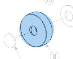 Wemu Machined Roller (M130002) highlighted in an interactive parts breakdown