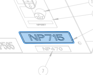 Warning Nameplate (NP715) highlighted in an interactive parts breakdown