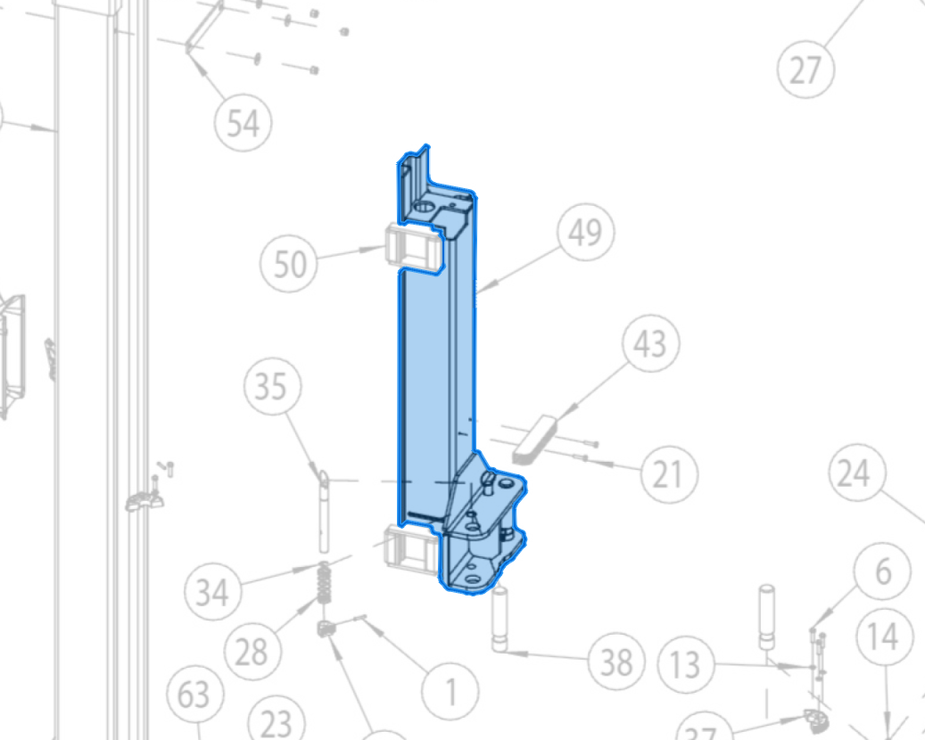 Carriage Weldment (VT12-2000BL) highlighted in an interactive parts breakdown